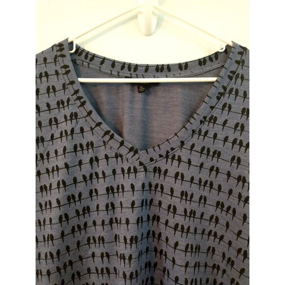 Jane And Delancey Pullover V-Neck Tunic Oversized Birds On Wire Blue Navy - 2X - Picture 2 of 8